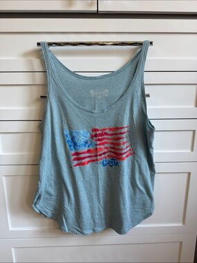 Costa Pale Blue Tank Top with Red & Blue Flag Graphic